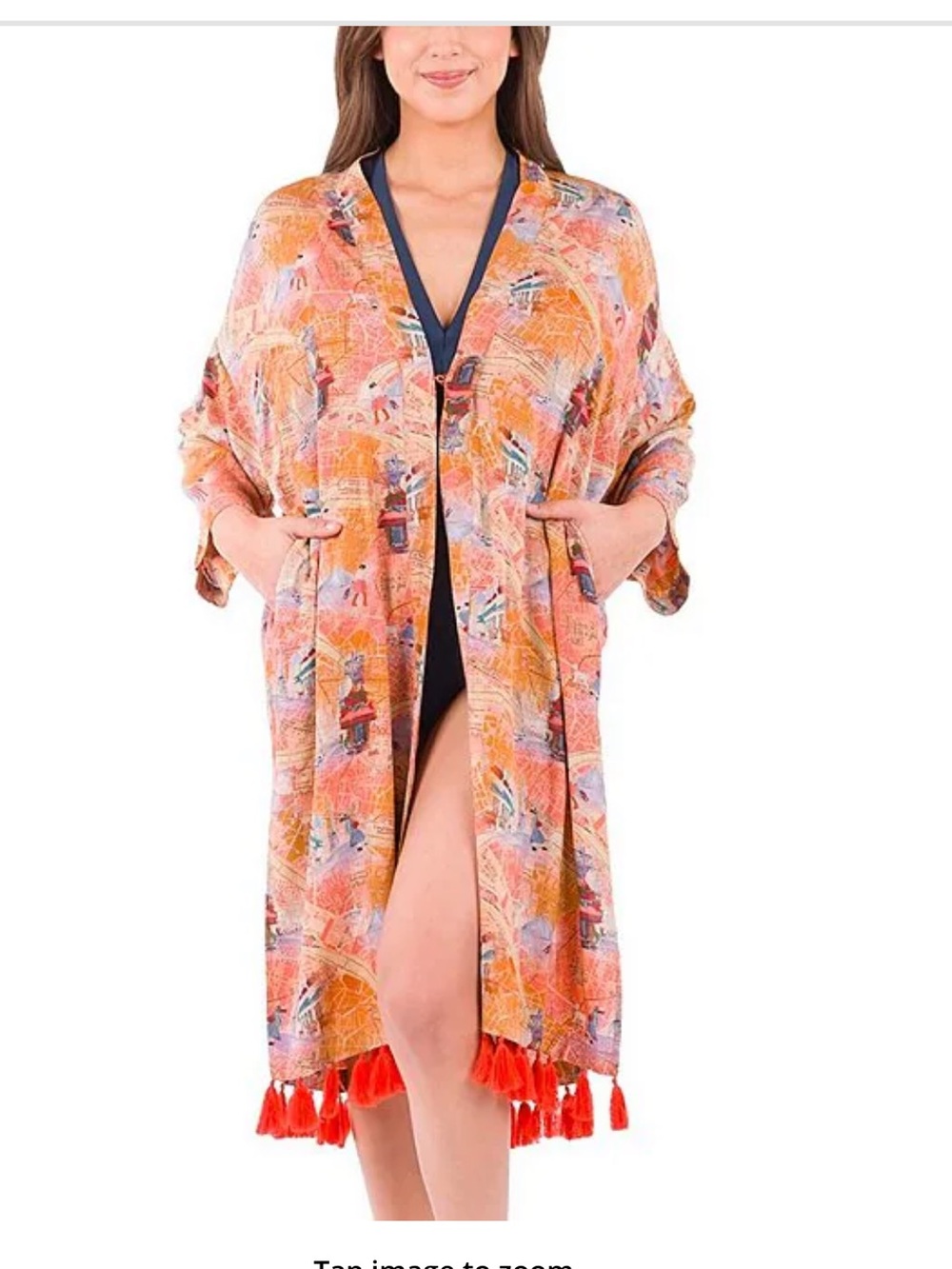 Patricia Nash Paris Map Print Tassel Detail Ruana One Size